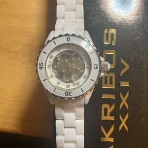 Akribos XXIV White Skeleton Dial ceramic Watch